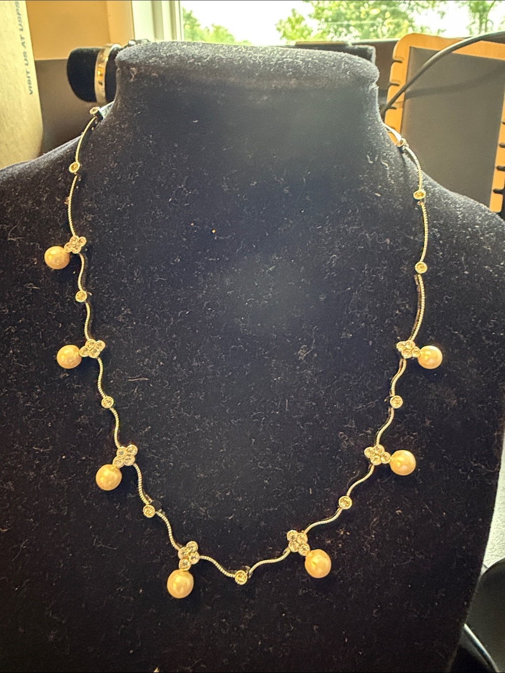 silver Tone Necklace with Silver faux Pearls - Women Jewelry